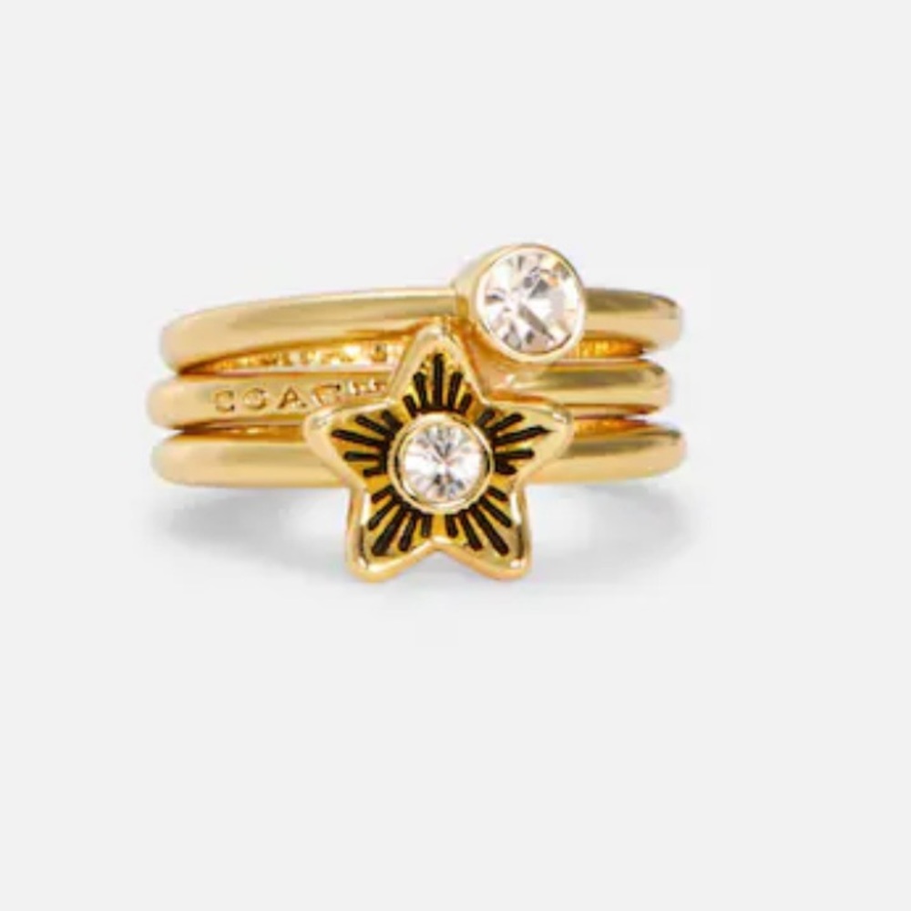 Authentic Coach Gold Wildflower Ring Set Size 7 NWT